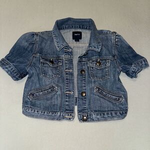 Gap Kids Trucker Jacket Toddler Girls Large Blue Denim Cotton Pockets 3/4 Sleeve